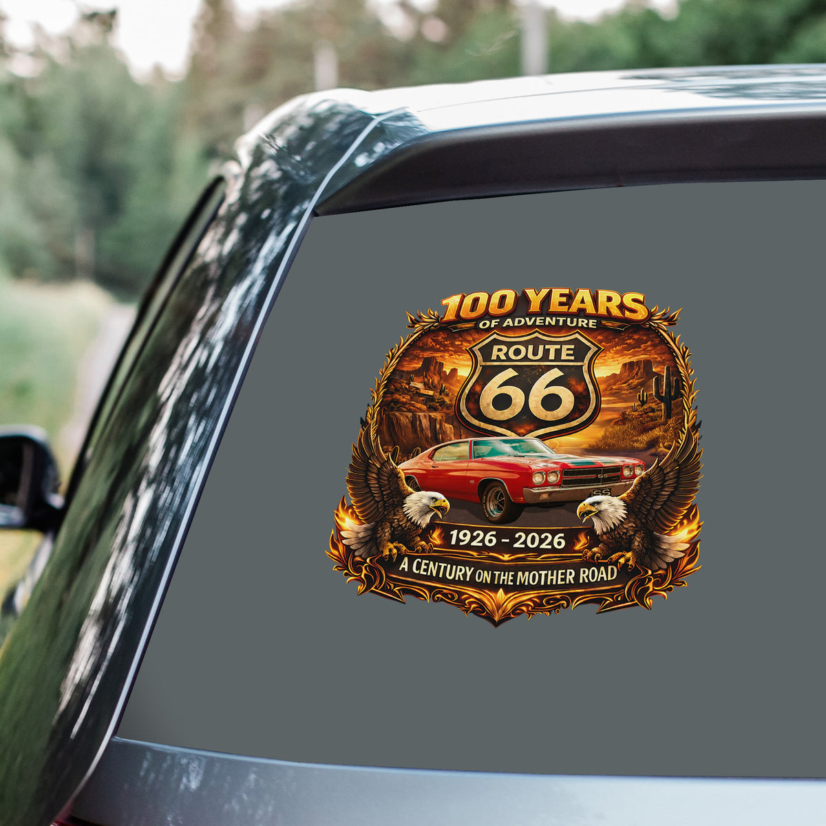 Custom Photo 100 Years Of Adventure Route 66 Car Window Decal Sticker For Car Lover TH10 898653