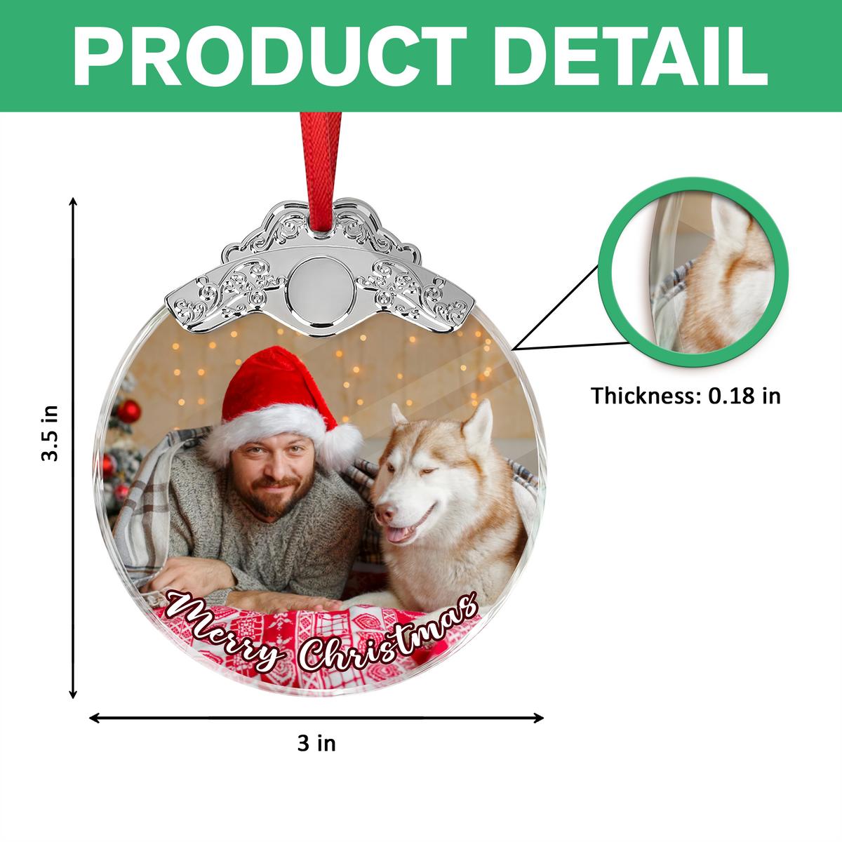 Custom Dog Cat Photo Metal Glass Ornament For Christmas TH10 894747