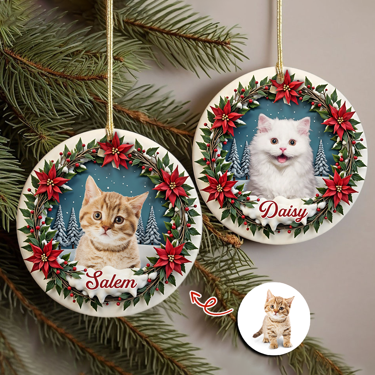 Custom Photo Cat Personalized Ceramic Ornament For Christmas HA75 897068