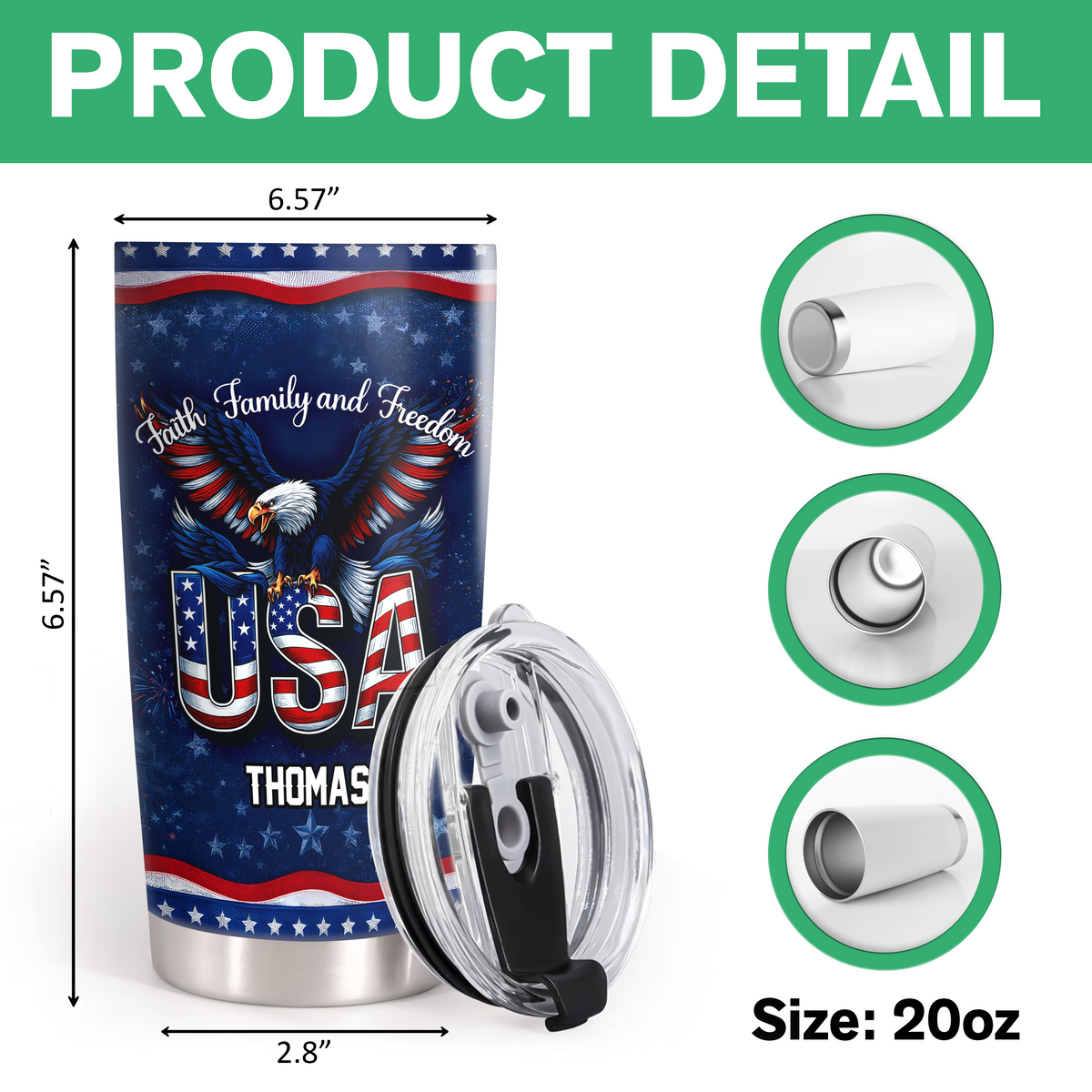 Custom Name Faith, Family & Freedom America 250 Years Anniversary Fat Tumbler 1776–2026 CH07 910590