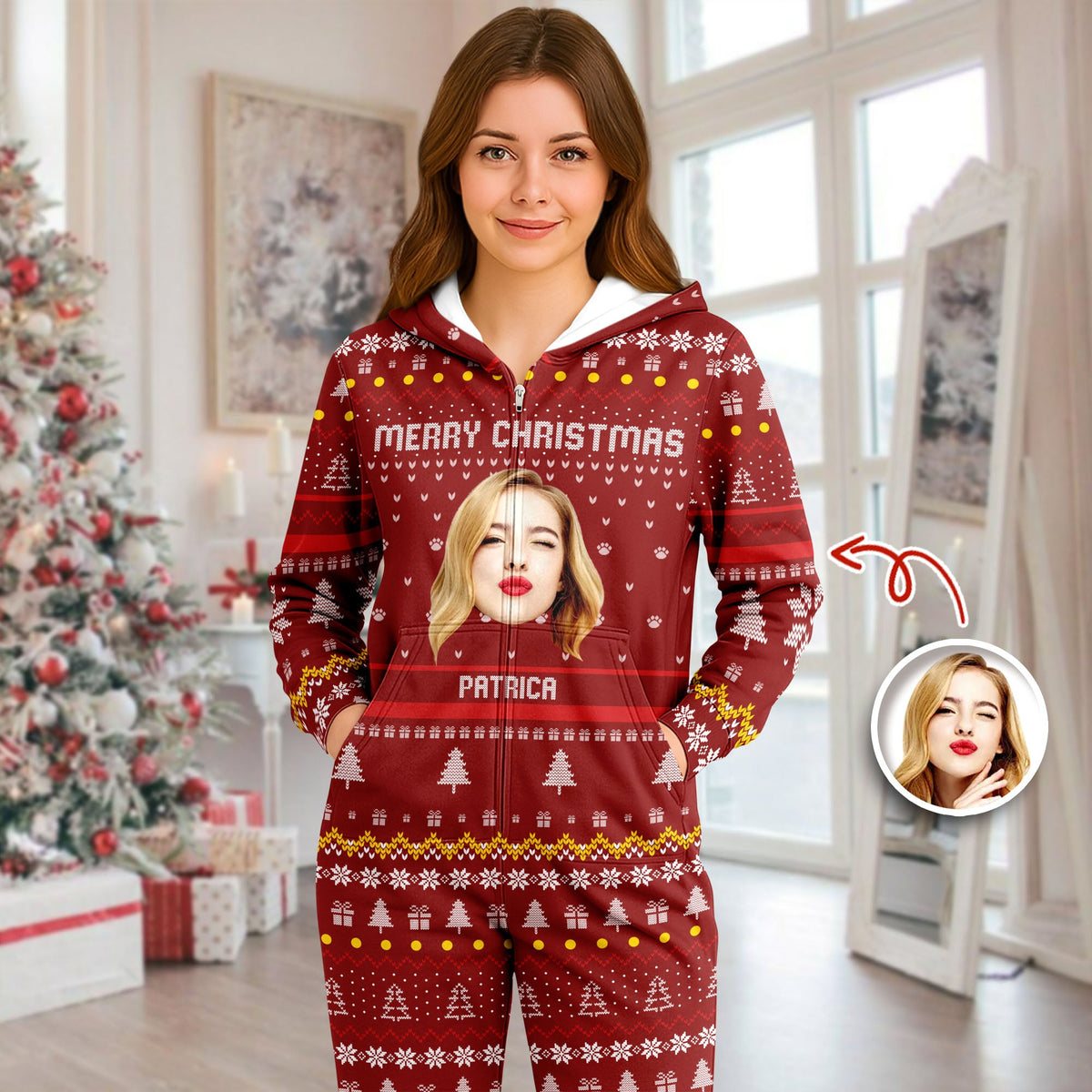Custom Portrait Photo Merry Christmas Onesie Pajamas HO82 900640