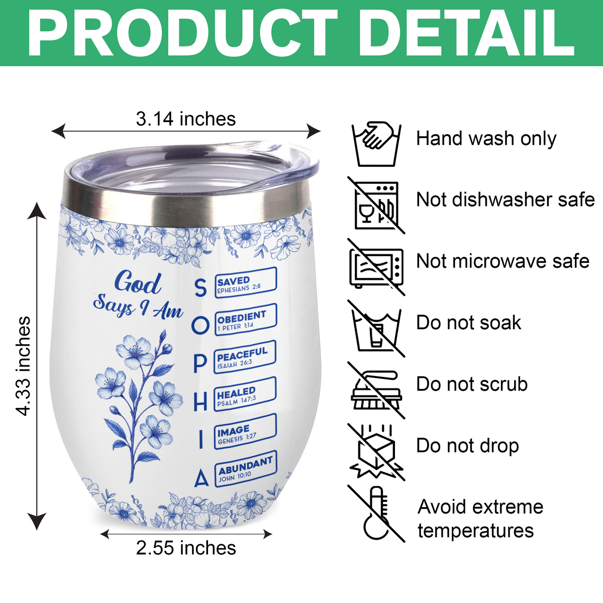 God Says I Am Name Letter In Bible Toile De Jouy Style - Personalized Wine Tumbler CH07 896826