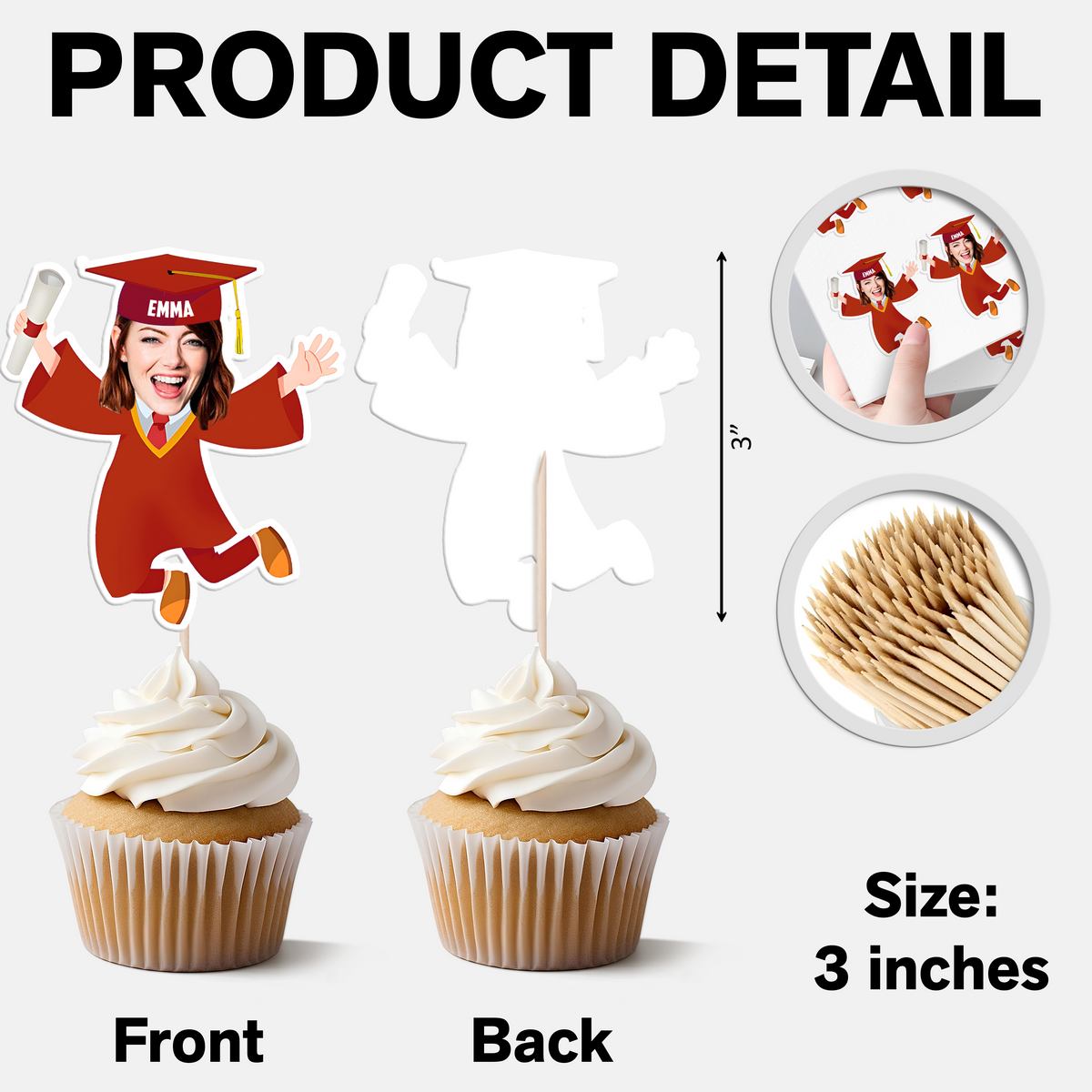 Custom Funny Face Graduation Decoration Cupcake Toppers HA75 920066
