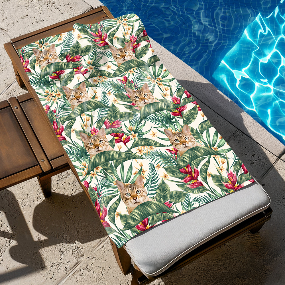 Custom Hawaii In The Air Face Cat Photo Beach Towel HO82 894010