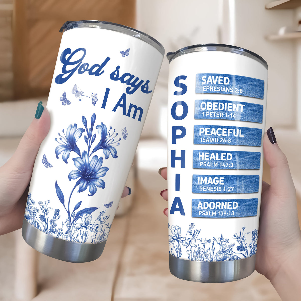Custom Name Letter And Flower Toile De Jouy Style God Says I Am Fat Tumbler LM32 895357