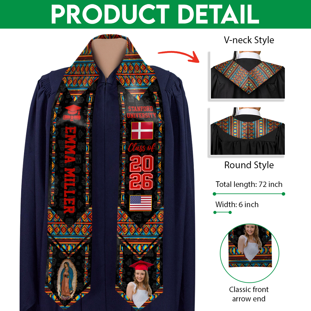 Custom Photo Country Flag Graduation Stole – Class of 2026 Sash LM32 897707