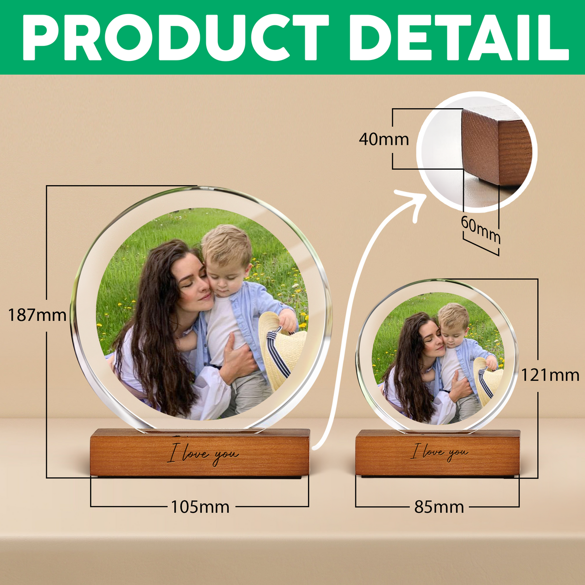 Custom Portrait Mom & Kid Photo Round Acrylic Frame Block - Personalized Gift for Mom, Mother's Day HO82 901494