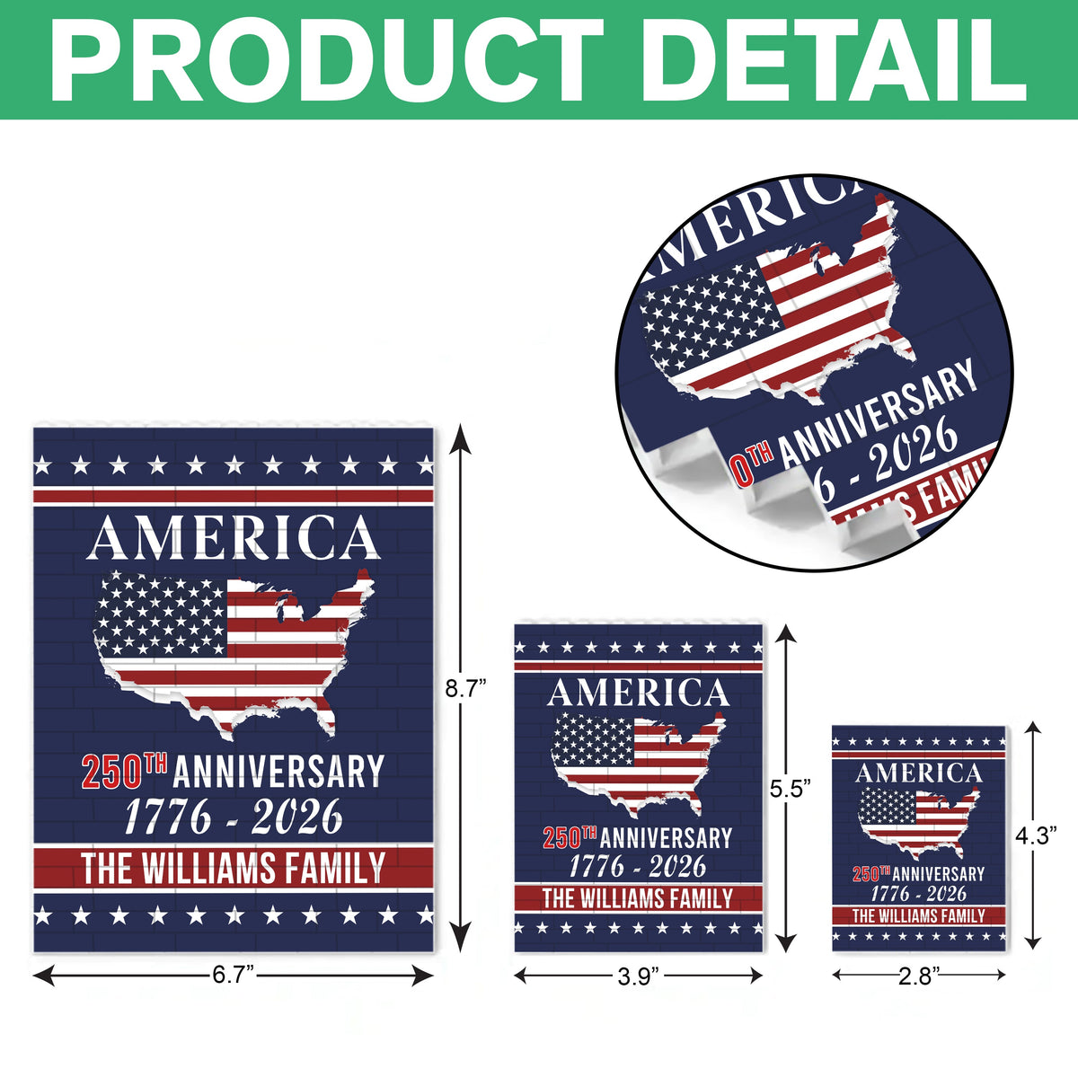 Personalized Family Name America 250th Anniversary Building Brick Blocks HA75 920536
