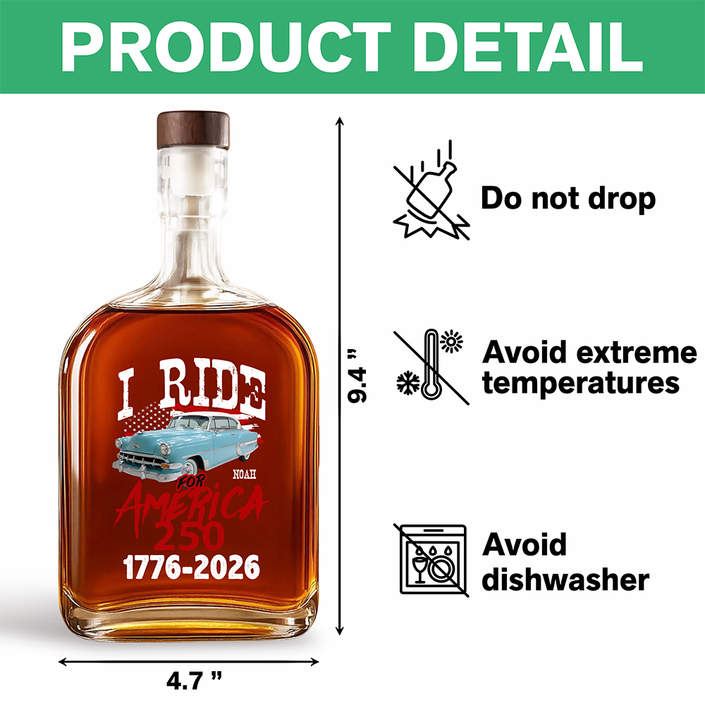 Custom Car Photo I Ride for America 250 Whiskey Bottle HA75 898220
