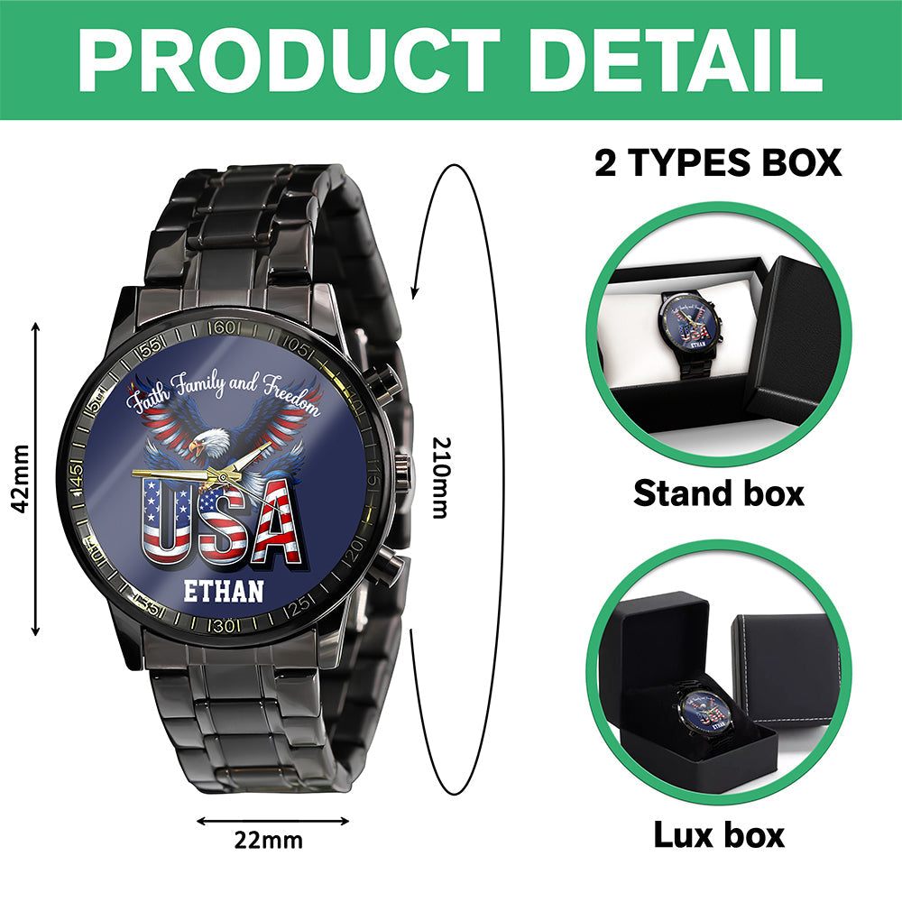 Custom Name Faith, Family & Freedom America 250 Years Men's Wrist Watch HO82 901644
