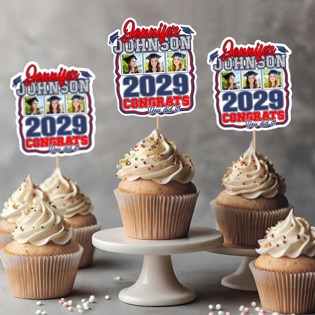 Custom Photo Graduation Favors Senior Night Cupcake Toppers HO82 893586