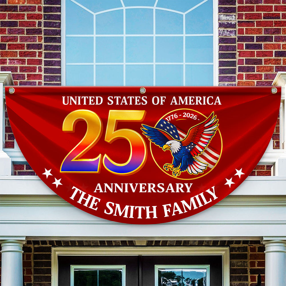 Custom Family Name 250th Anniversary United States of America Eagle Patriotic Non-Pleated Fan Flag HA75 920570