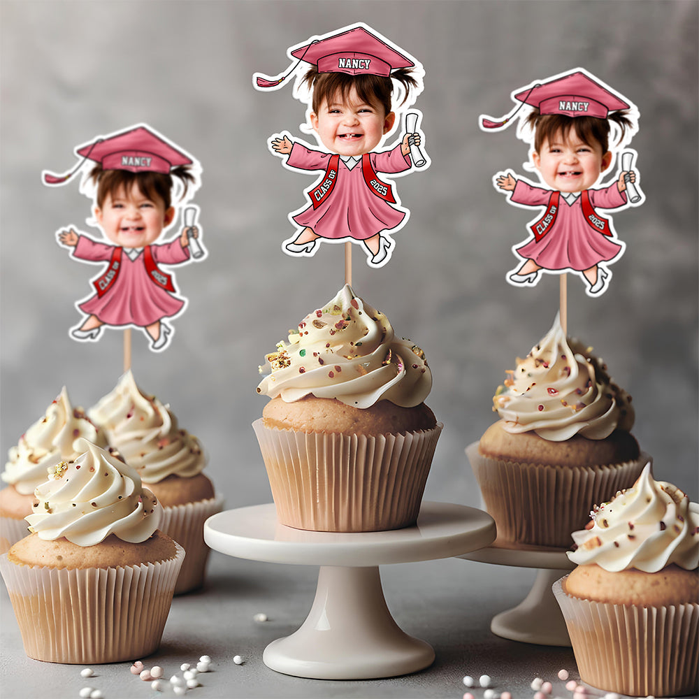 Custom Kids Face Class of 2026 Graduation Decoration Funny Cupcake Toppers LM32 893289