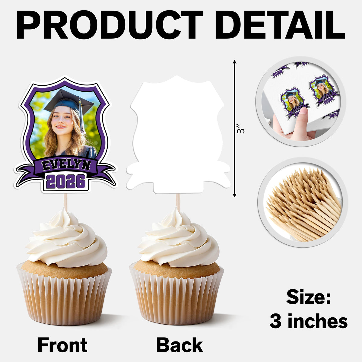 Custom Photo Class of 2026 Cupcake Toppers Graduation Party Decor Gift CH07 895334