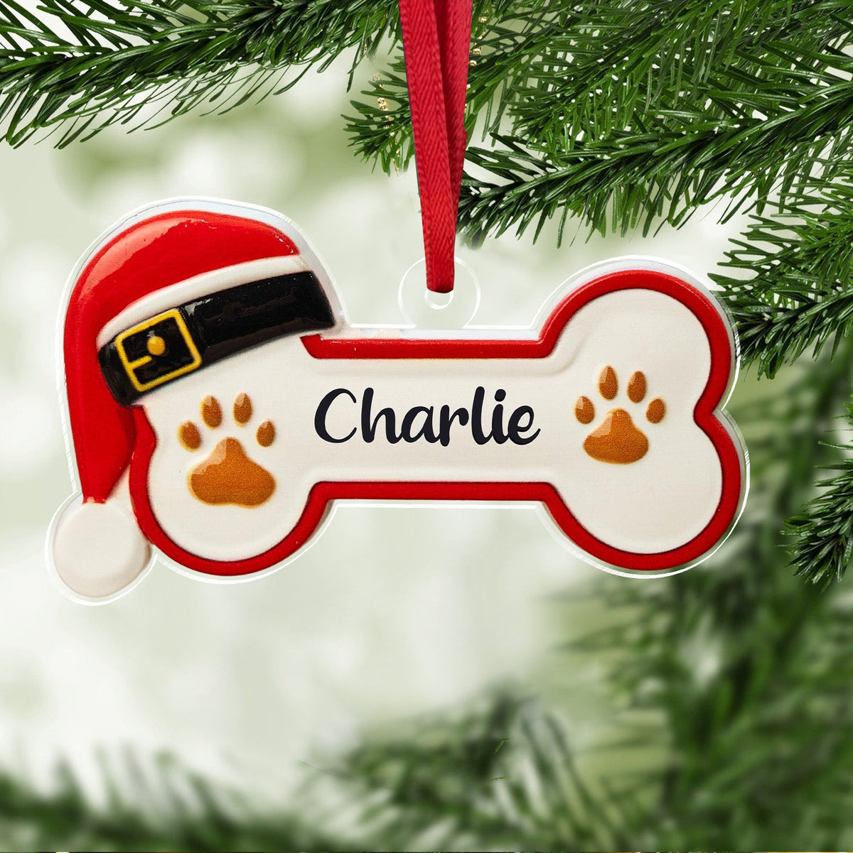 Personalized Custom Name Dog Bone With Santa Hat Acrylic Ornament TH10 896635