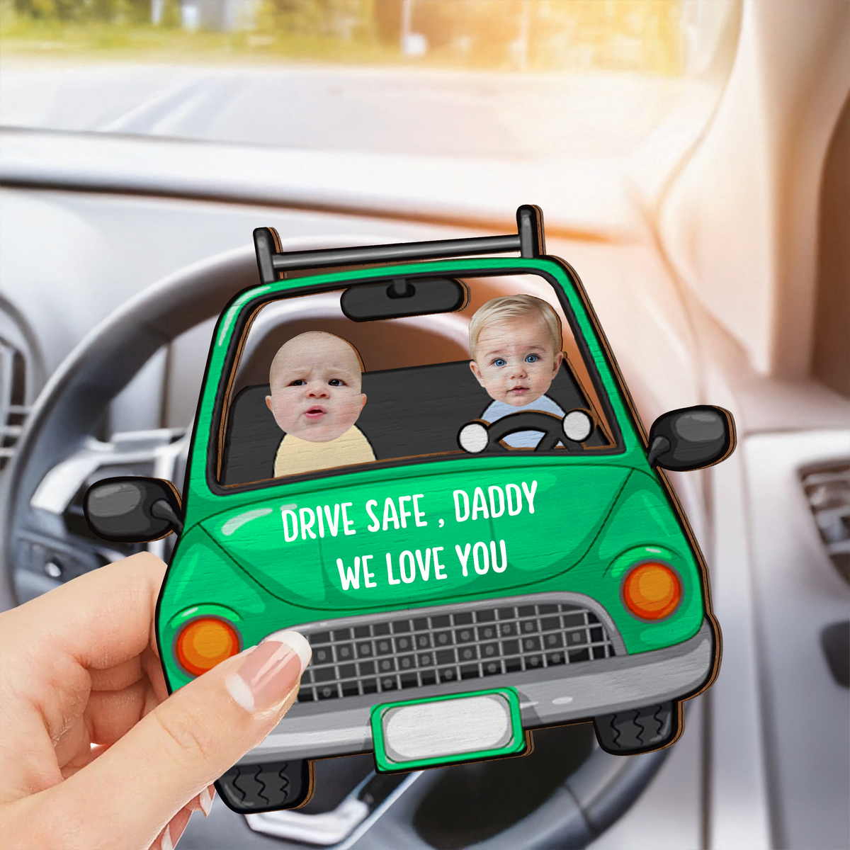 Custom Photo Drive Safe Daddy 2 Layered Car Visor Clip Father's Day Gift HA75 892246