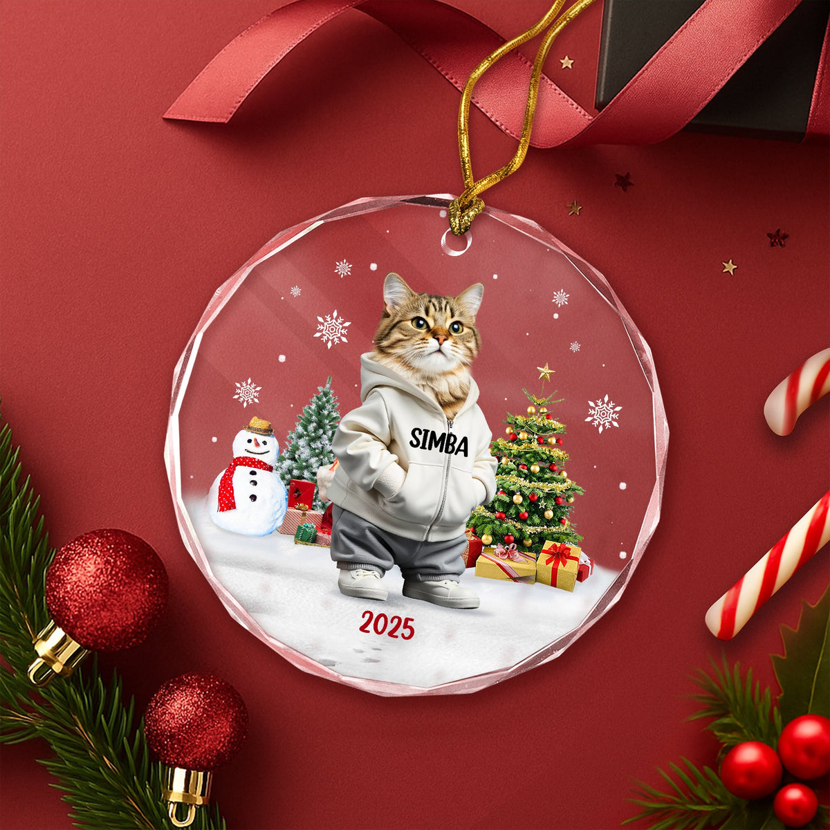 Custom Photo Cat Christmas Glass Ornament CH07 899786