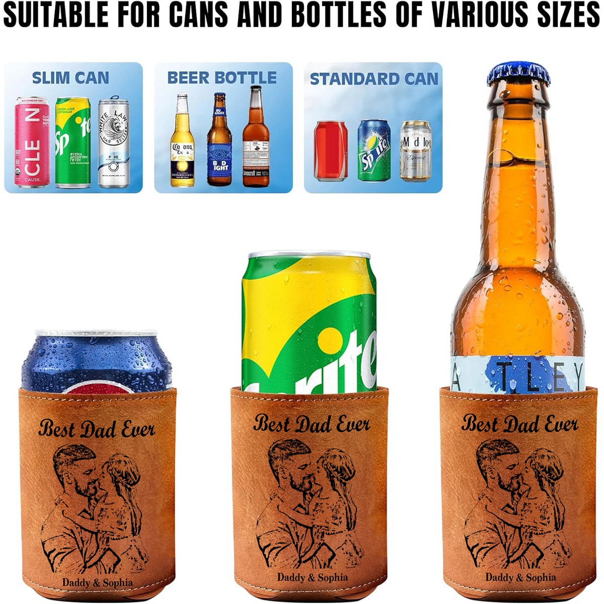 Custom Pencil Drawing Photo Best Dad Ever Leather Can Cooler Holder LM32 893667