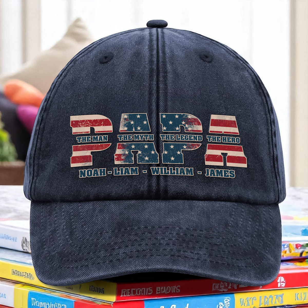 Dad Hero Legend 4th of July Personalized Dad USA Flag Washed Denim Baseball Cap CH07 896118