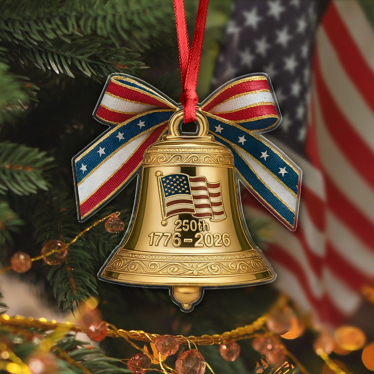 America 250th Birthday Bowtie Bell Acrylic Ornament LM32 895487