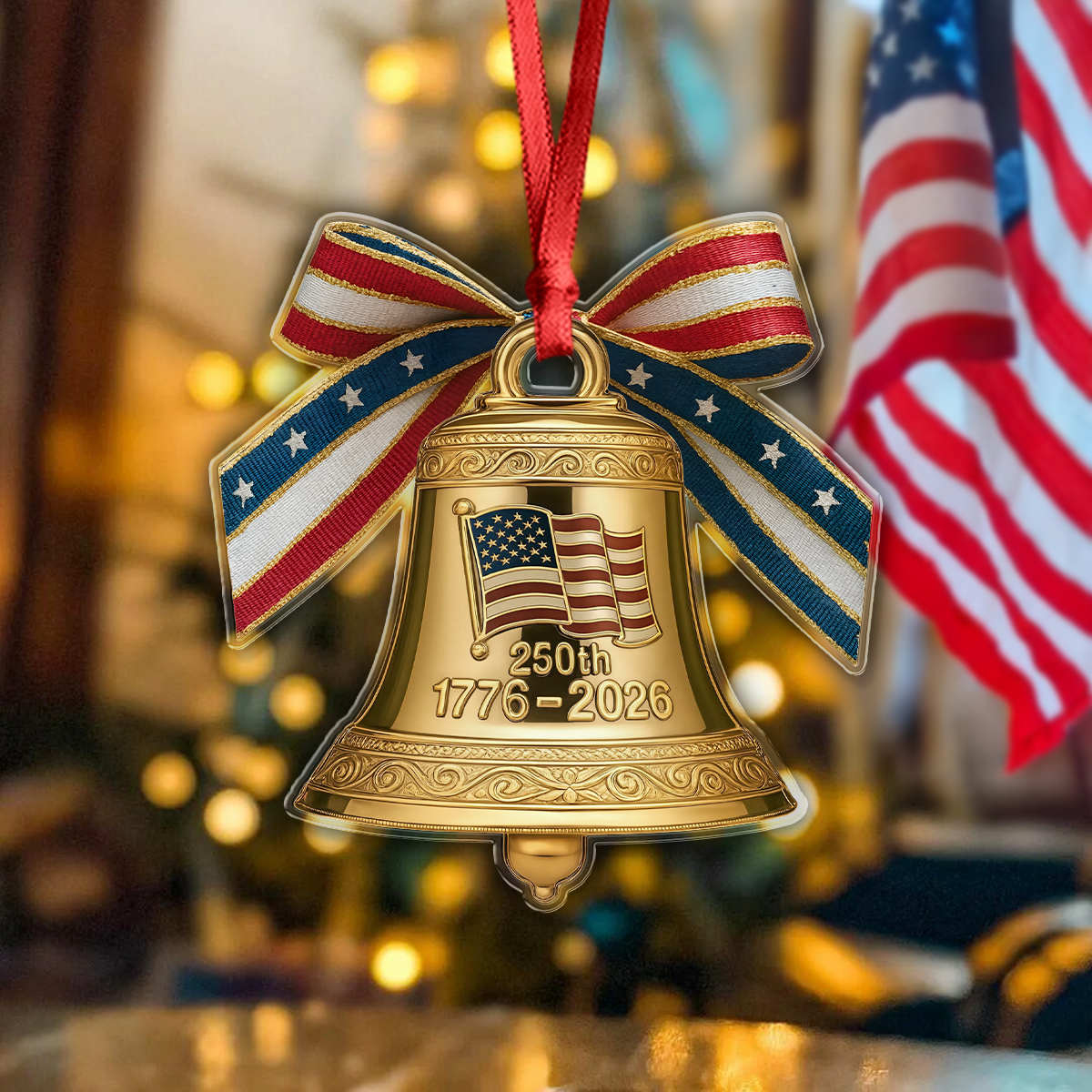 America 250th Birthday Bowtie Bell Acrylic Ornament LM32 895487