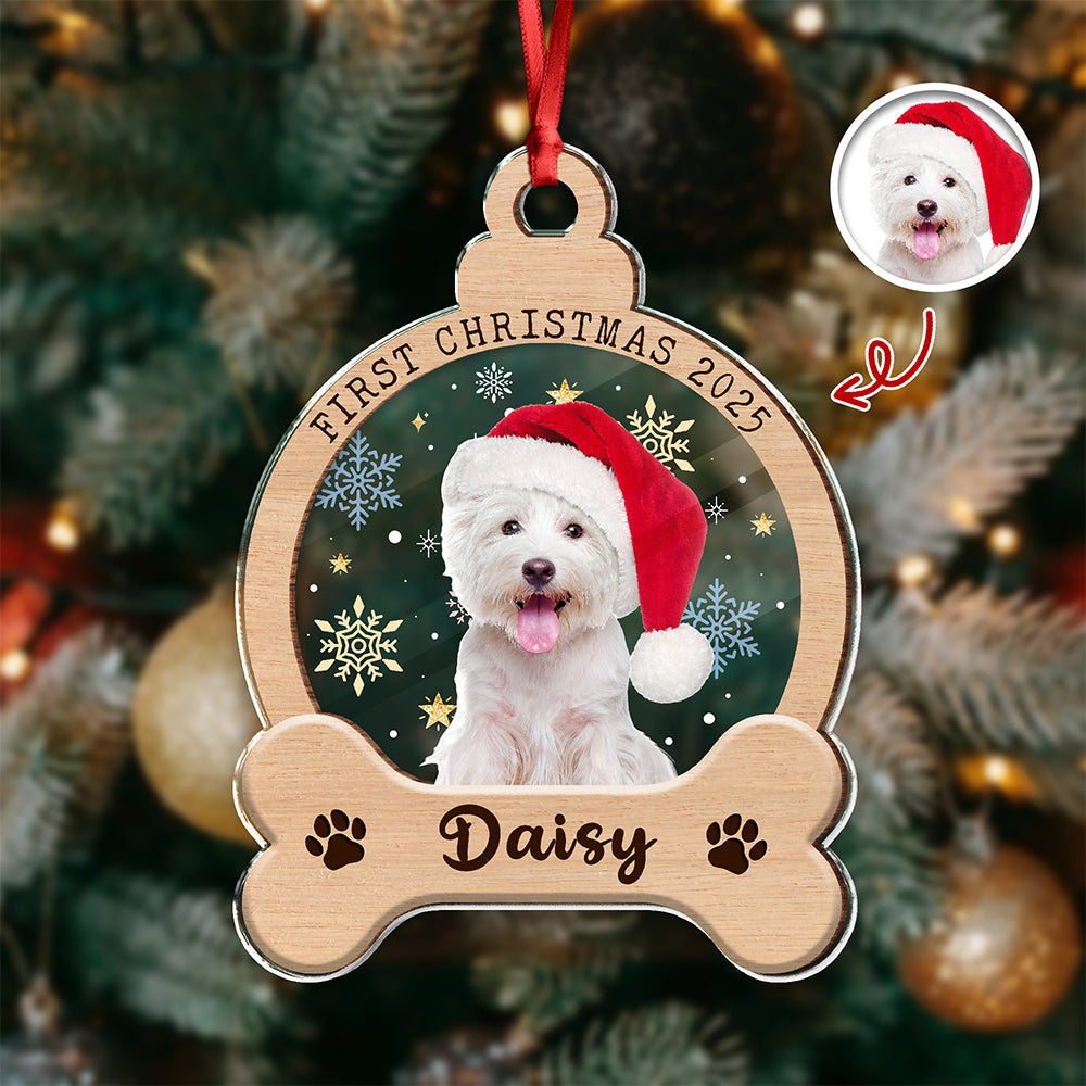 Custom Photo Dog First Christmas Wood And Acrylic Ornament HA75 897042