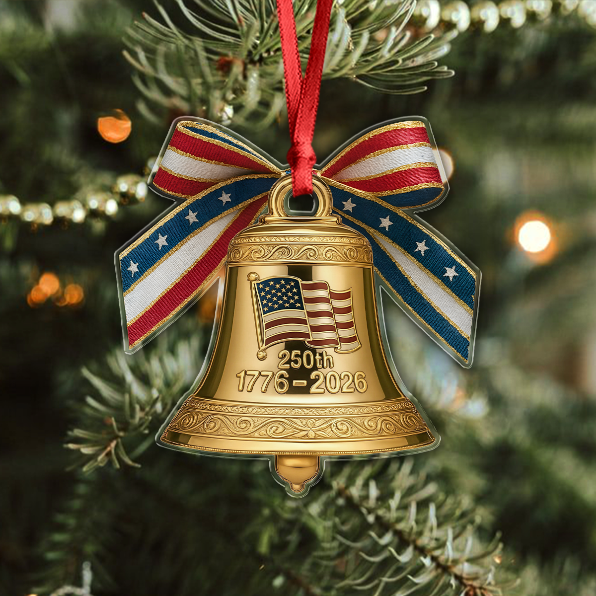 America 250th Birthday Bowtie Bell Acrylic Ornament LM32 895487