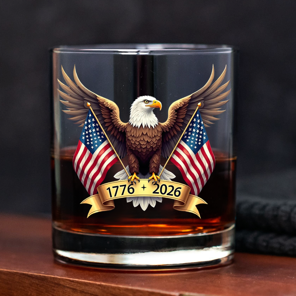 American Eagle and US Flag 250th Birthday USA Whiskey Glass HO82 900354