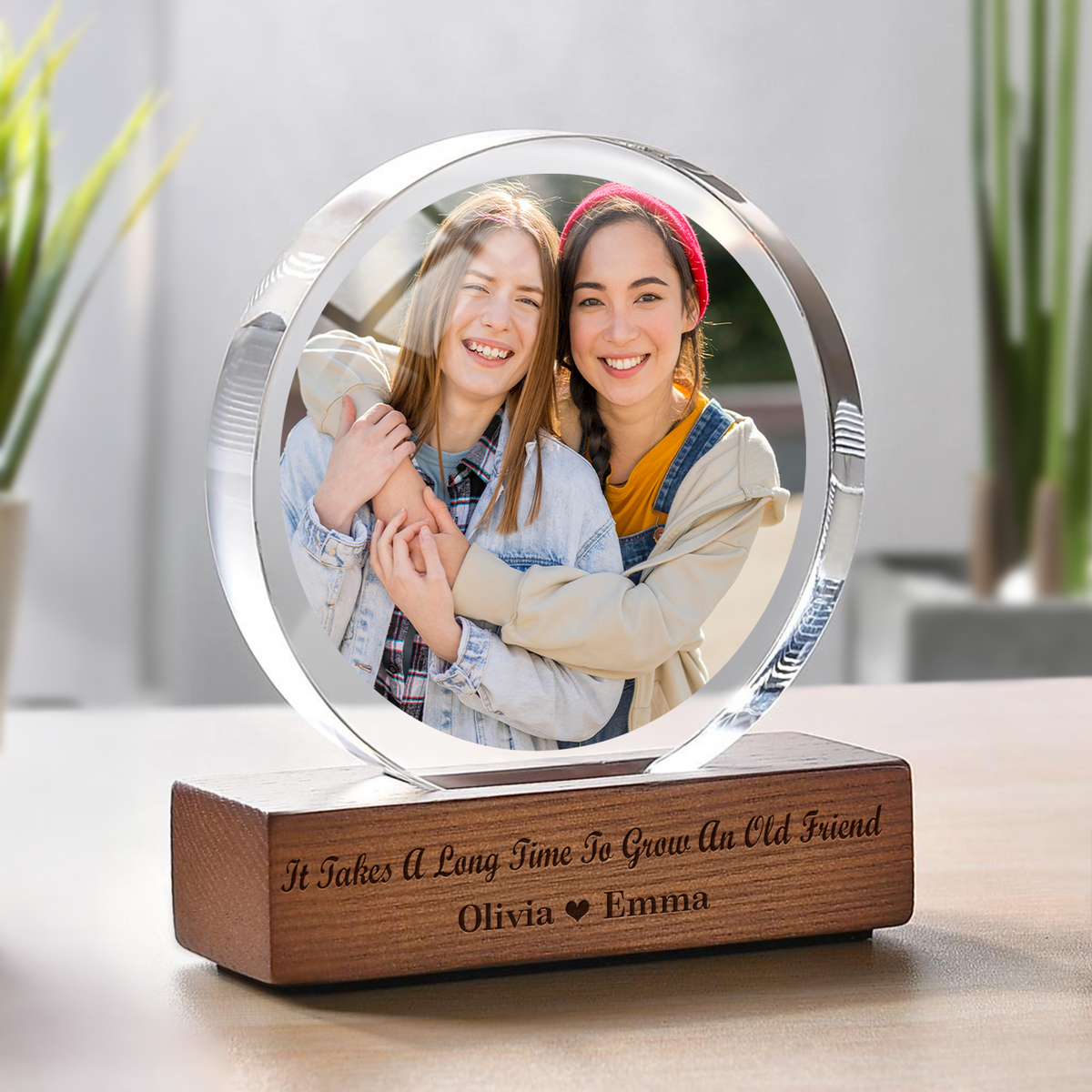 Custom Besties Photo Round Acrylic Frame Block Gift For Sister Besties BFF CH07 896054