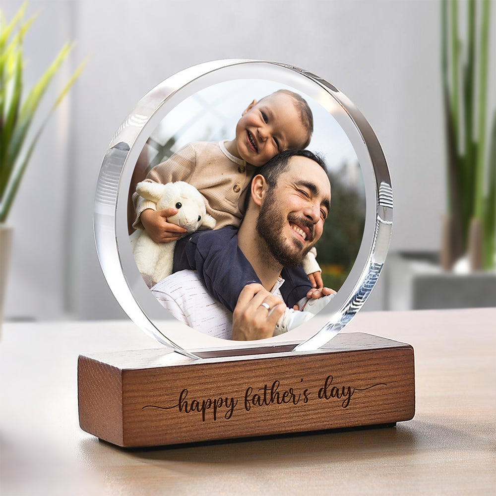 Custom Dad & Kid Photo Round Acrylic Frame Block Father's Day Gift For Dad HA75 892378