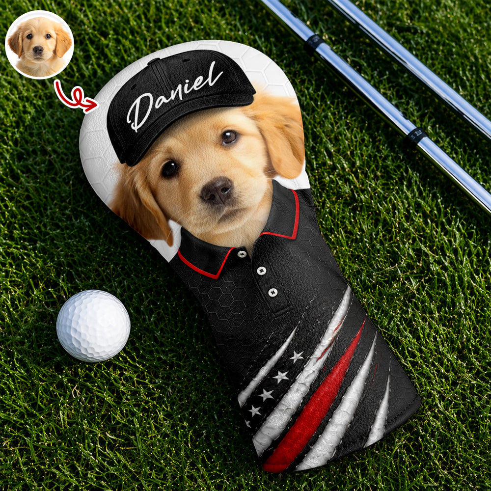 Custom Pet Photo Golf Ball Pattern With America Flag Golf Head Cover HO82 902454