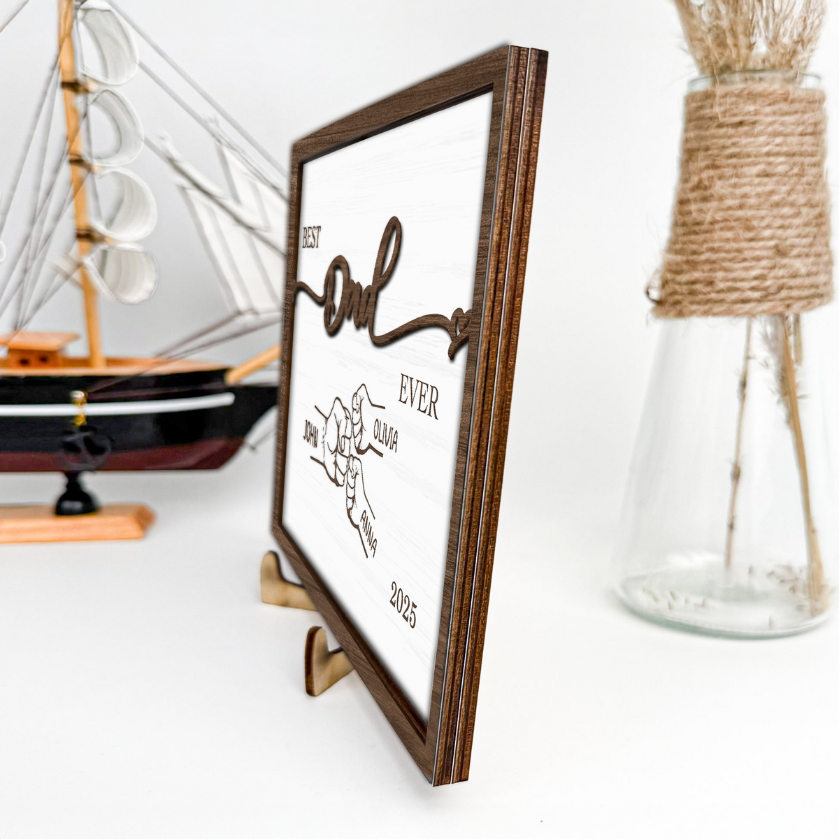 Personlaized Kid's Name Best Dad Ever 2-Layered Wooden Plaque With Stand HO82 893982