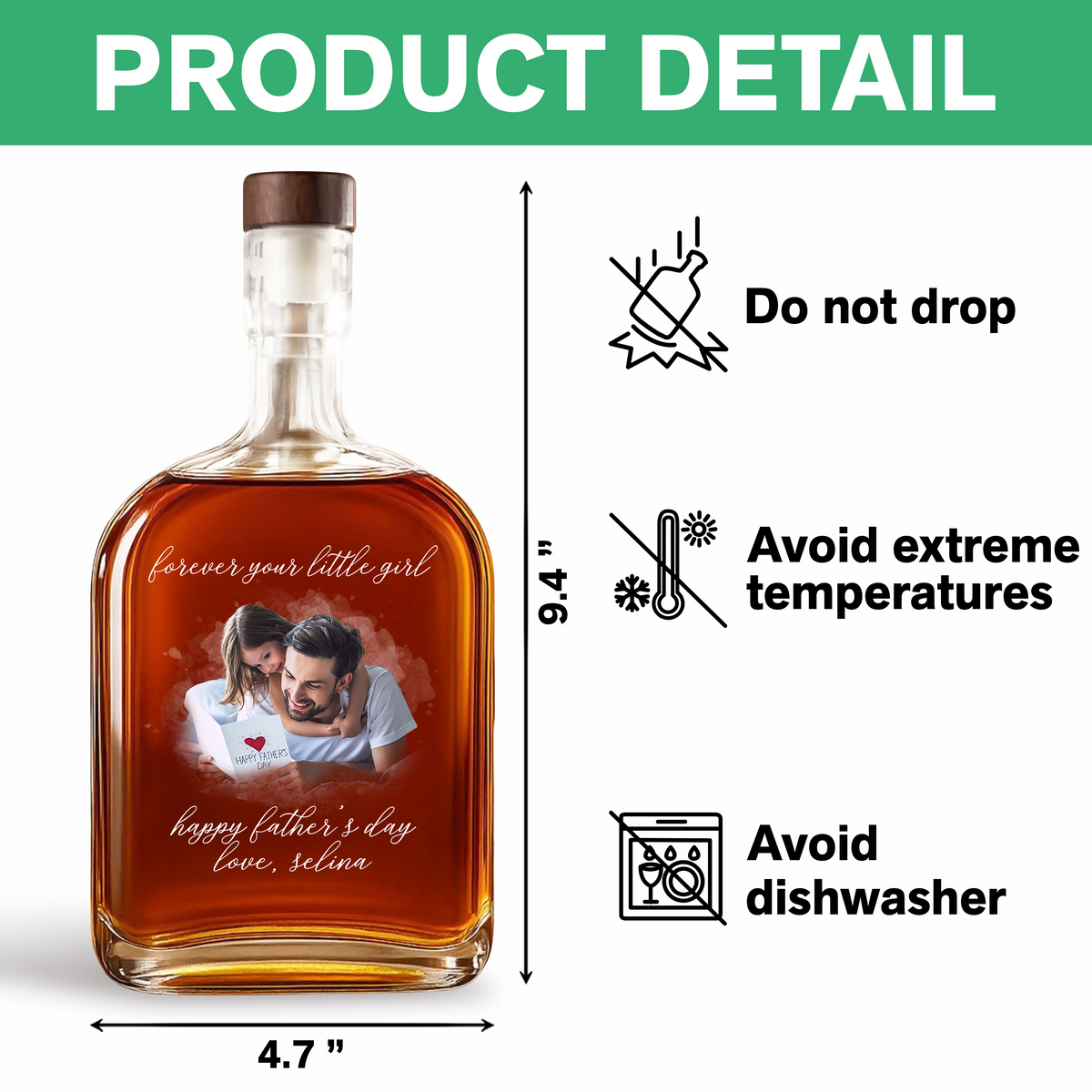 Custom Photo Forever Your Little Girl, Little Boy & Dad Family Whiskey Bottle HO82 894062