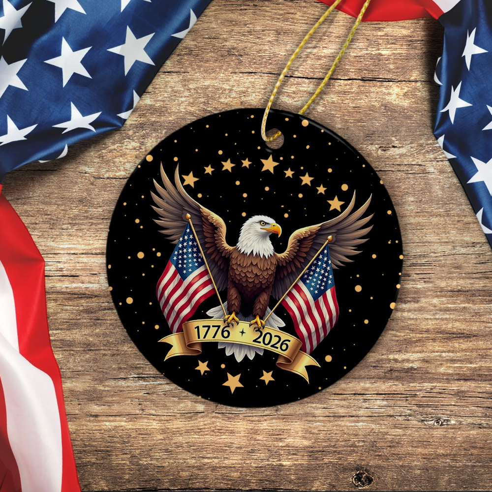 American Eagle and US Flag 250th Birthday USA Ceramic Ornament HO82 900358