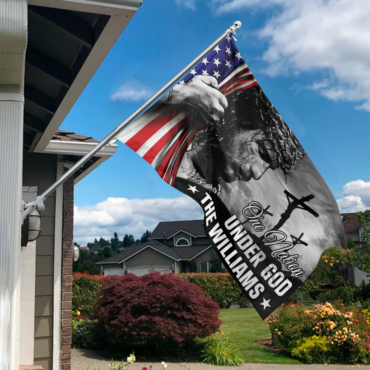 One Nation Under God With Family Name - Personalized Banner House Flag LM32 897217