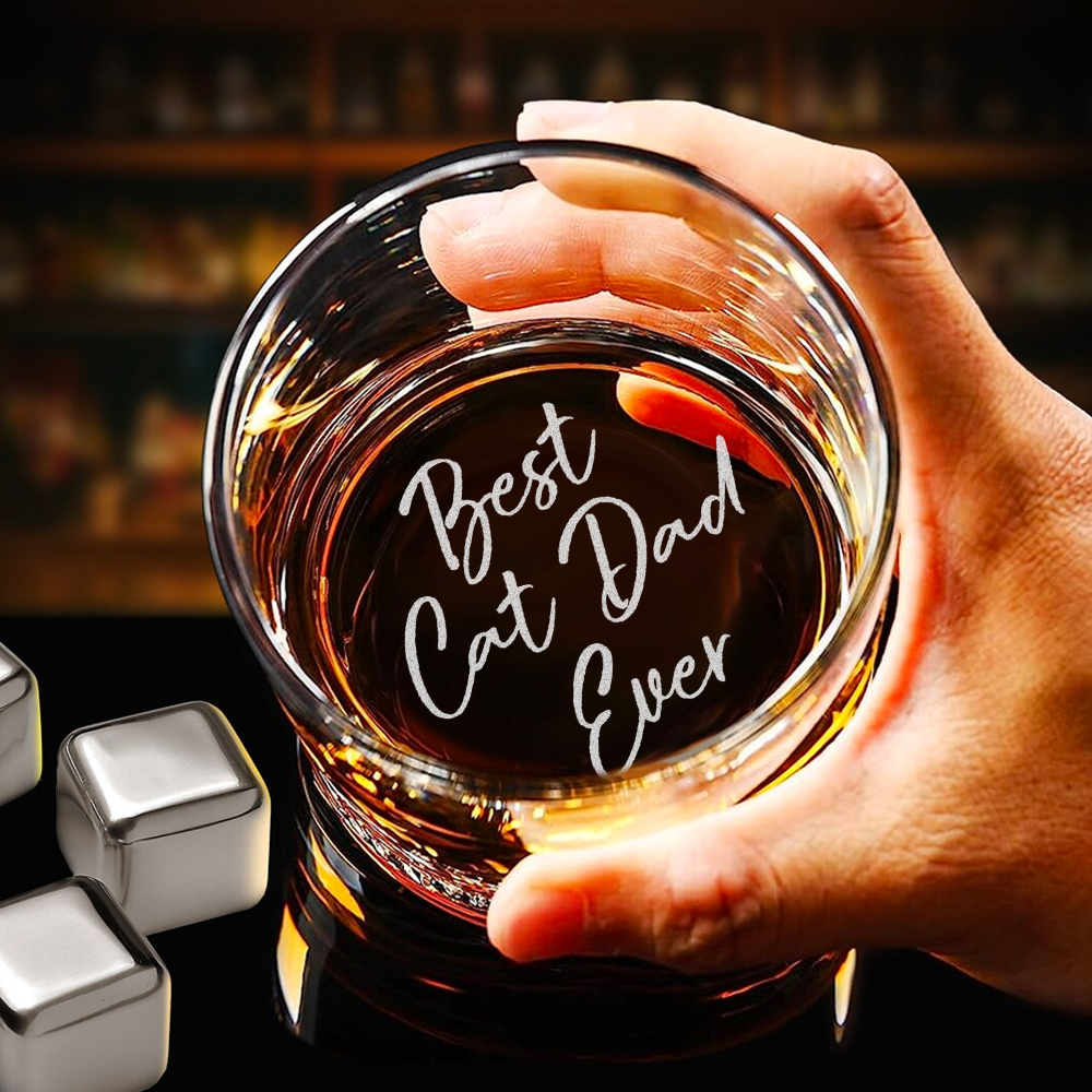Custom Photo Best Dog Dad Cat Dad Ever Personalized Engraved Whiskey Glass CH07 895722