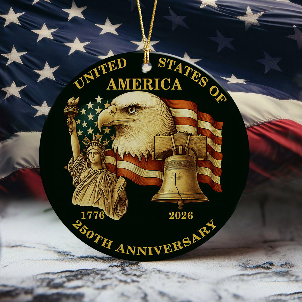 USA 250th Anniversary Ornament US Flag 1776-2026 America Patriotic Ceramic Ornament CH07 899608