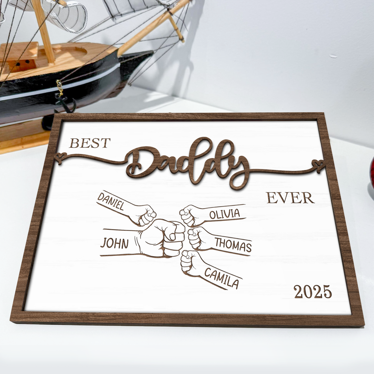 Personlaized Kid's Name Best Dad Ever 2-Layered Wooden Plaque With Stand HO82 893982