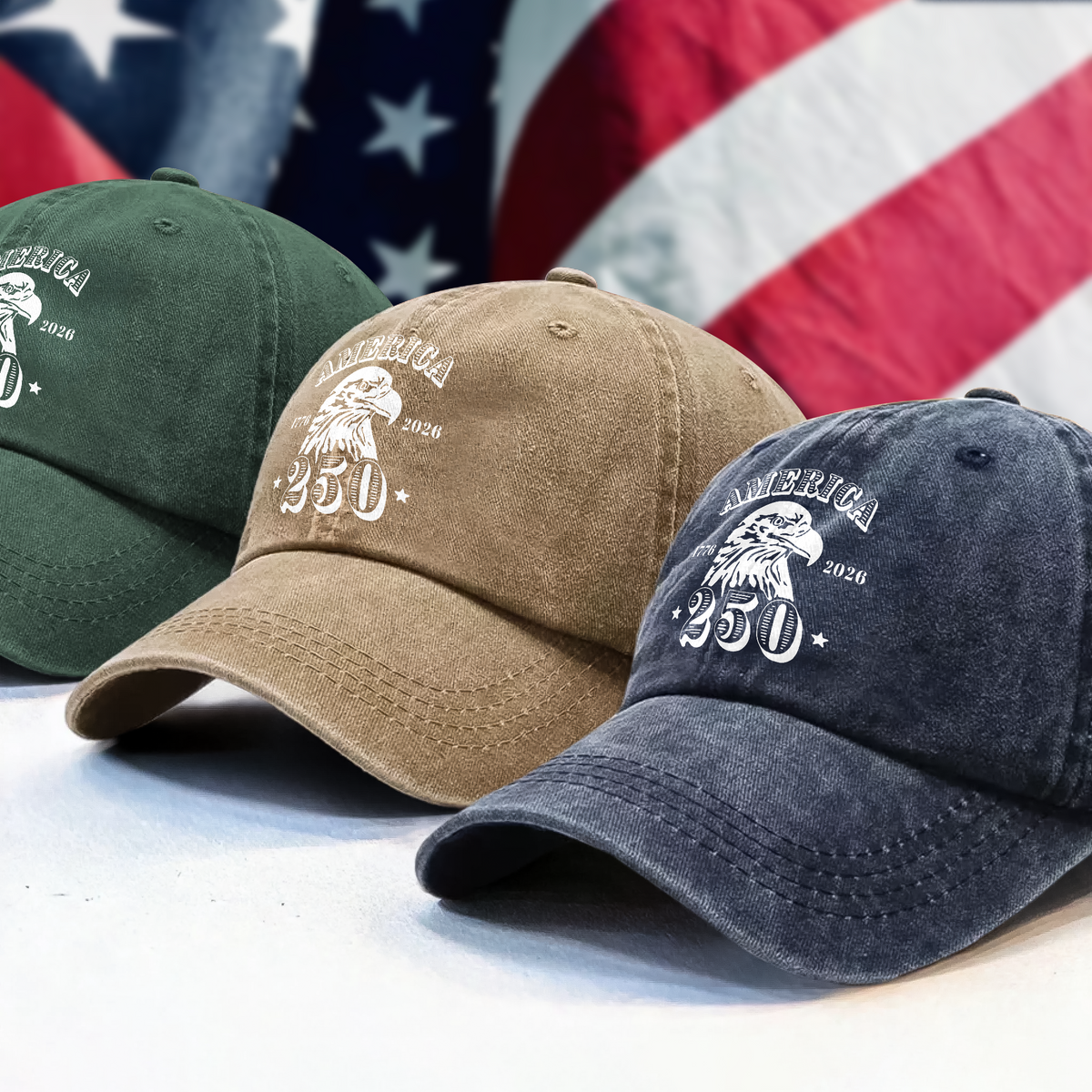 America 250 Years Happy 250th Birthday USA Washed Denim Baseball Cap HA75 897438