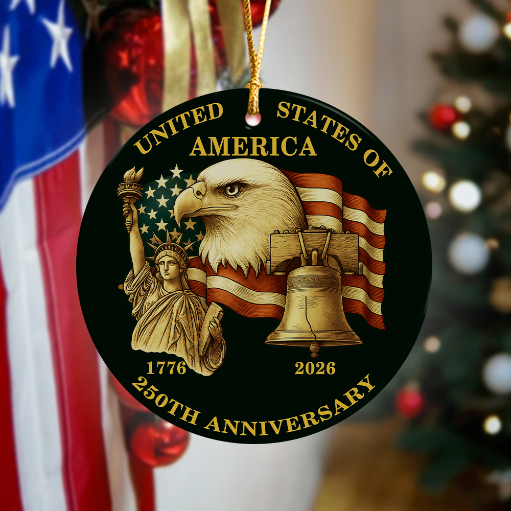 USA 250th Anniversary Ornament US Flag 1776-2026 America Patriotic Ceramic Ornament CH07 899608