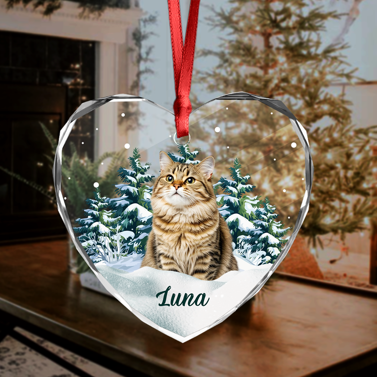 Custom Photo Cat Heart Shaped Glass Ornament For Christmas HA75 897242