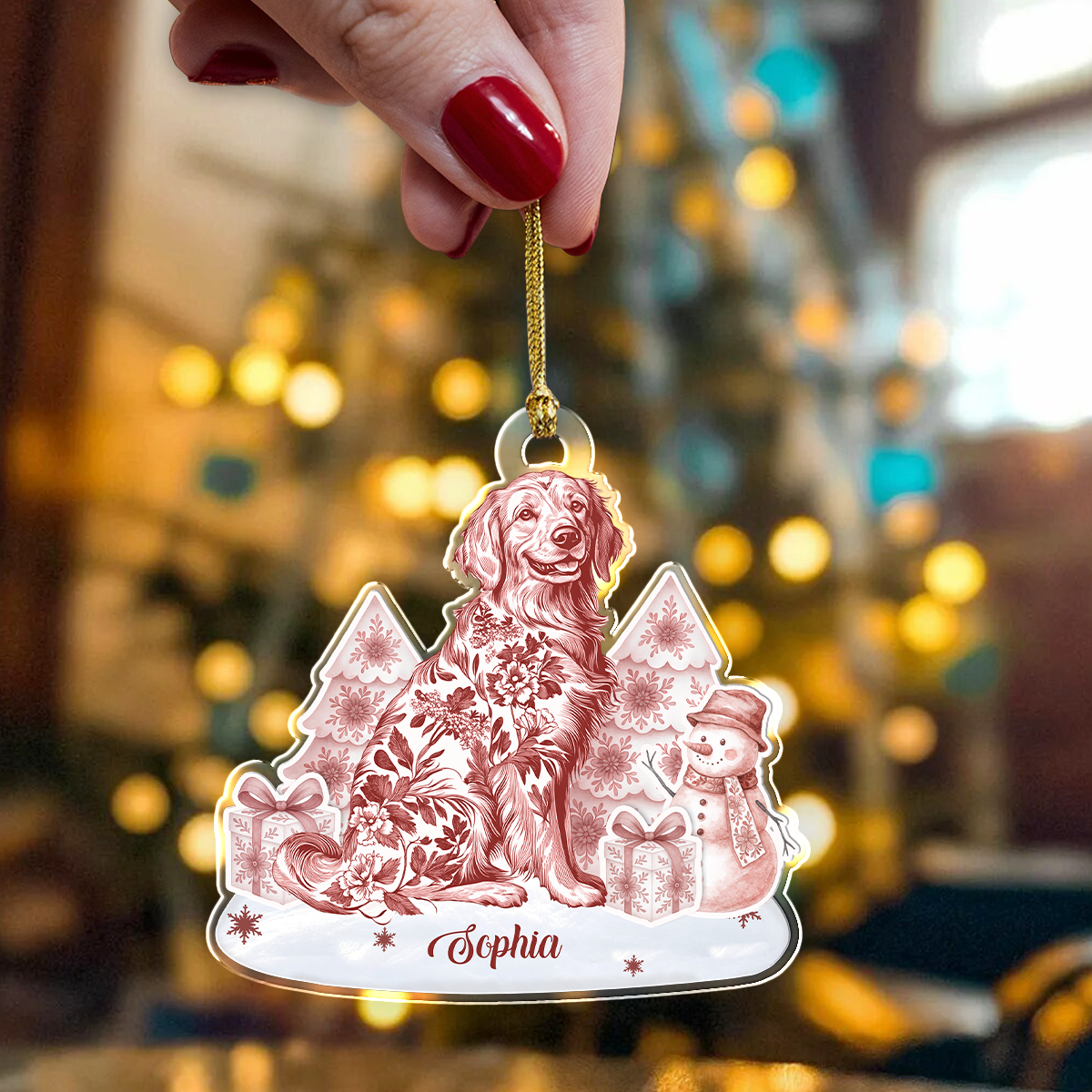 Personalized Name Dog Toile De Jouy Christmas Acrylic Ornament LM32 895045