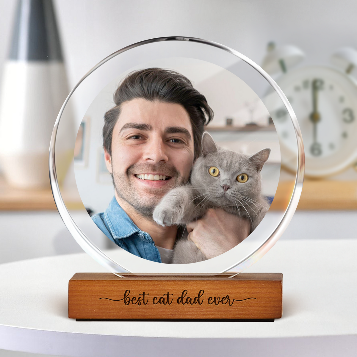 Custom Dog Cat Photo Round Acrylic Frame Block Christmas Gift HA75 892942