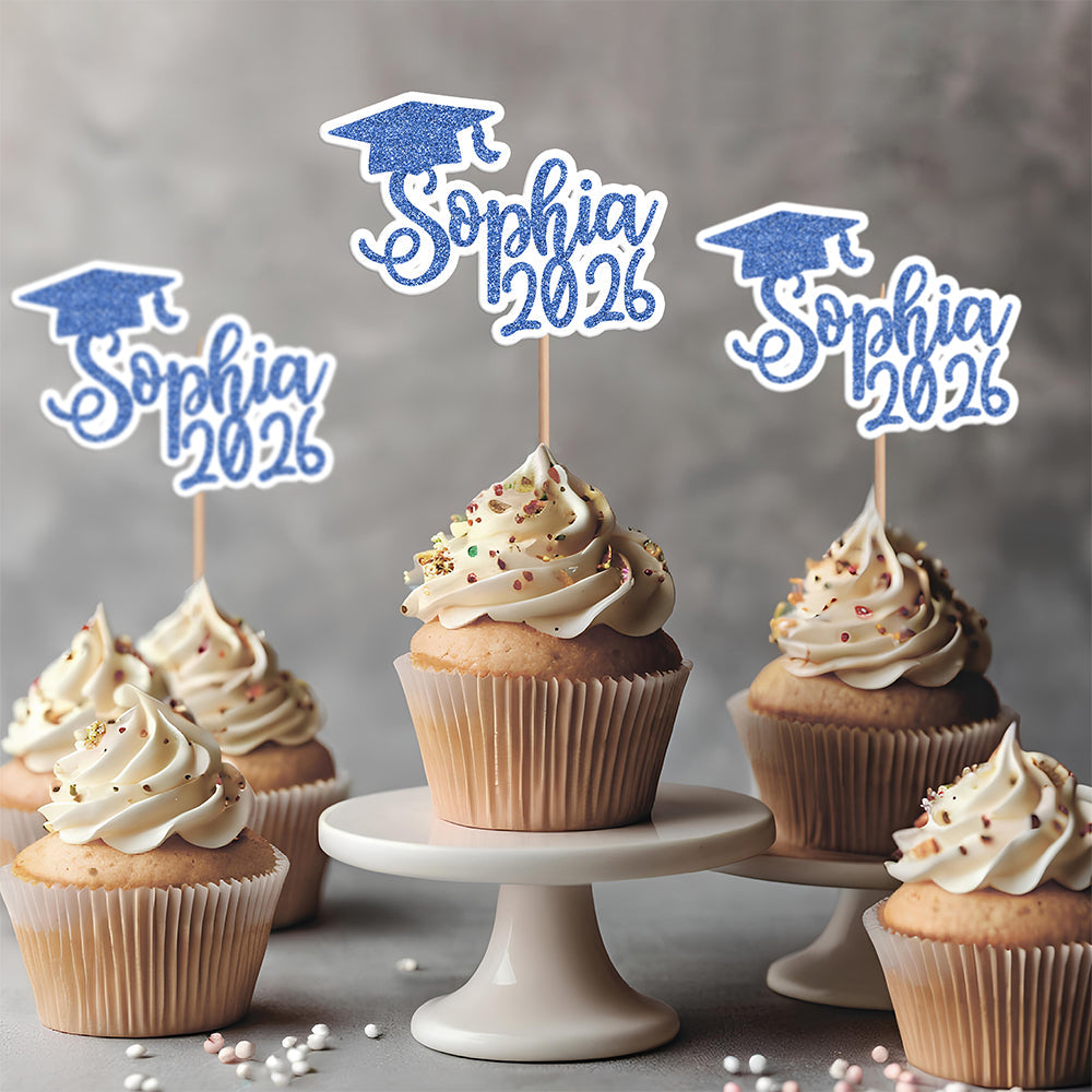 Personalised Class Of 2026 Glitter Bachelor Cap Cupcake Topper - Graduation Party Decorations for Graduates HO82 901492