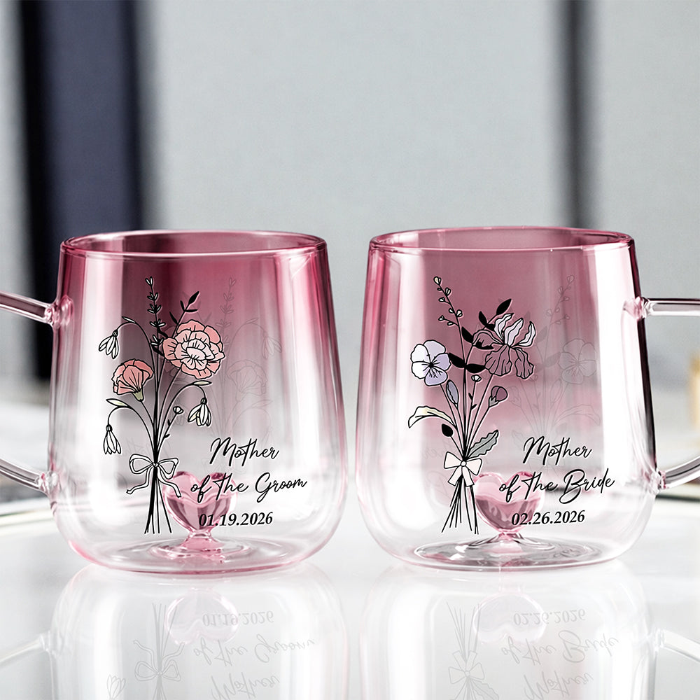 Personalized Mother of the Bride & Groom Pink Gradient Glass Mug, Wedding Gift for Mother HO82 901772