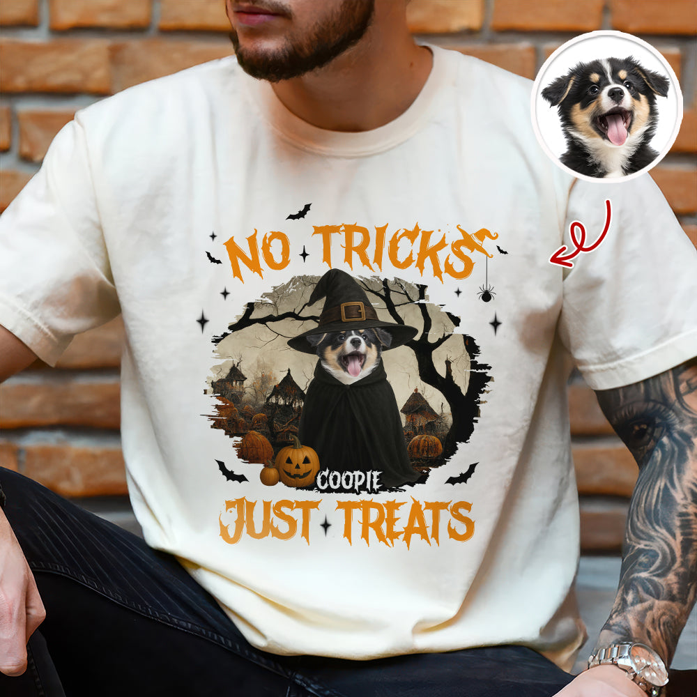 No Tricks Just Treats Custom Halloween Dog Photo Comfort Color Shirt CH07 899448