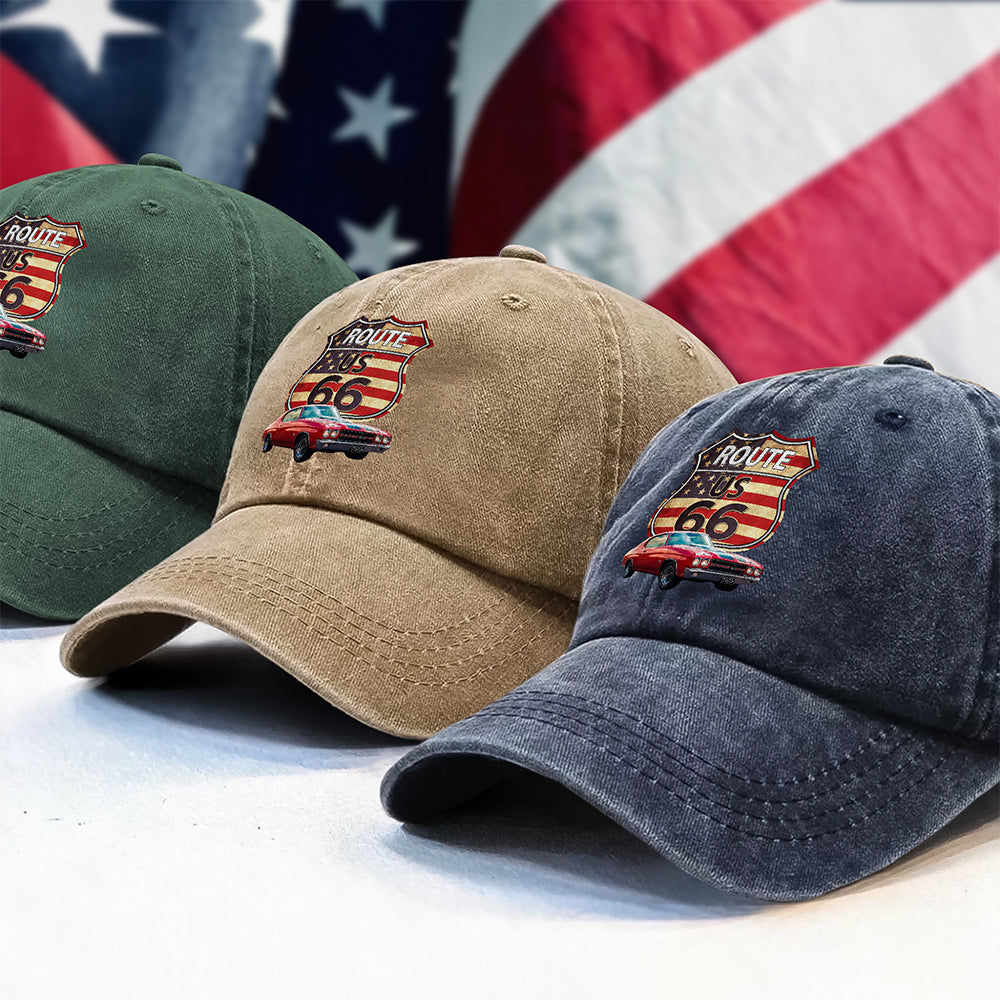 Custom Photo Route US 66 Car Washed Denim Baseball Cap HA75 897810