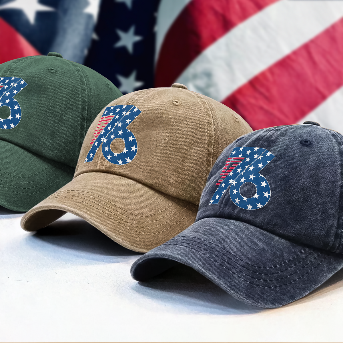 1776 America Patriotic Independence Day Washed Denim Baseball Cap HO82 900362
