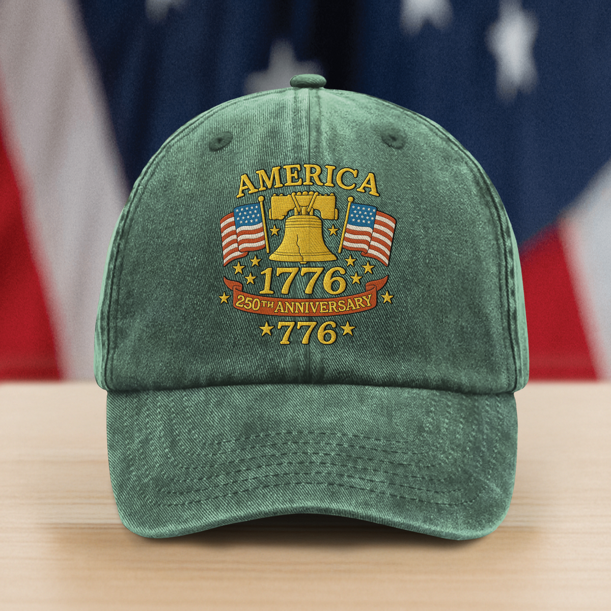 Anniversary Liberty Bell Embroidered Effect Baseball Cap America 250th Anniversary Washed Denim Baseball Cap CH07 899186
