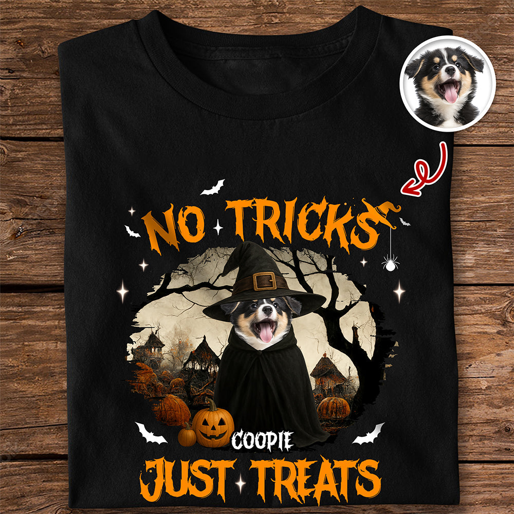 No Tricks Just Treats Custom Halloween Dog Photo Dark Shirt CH07 899450
